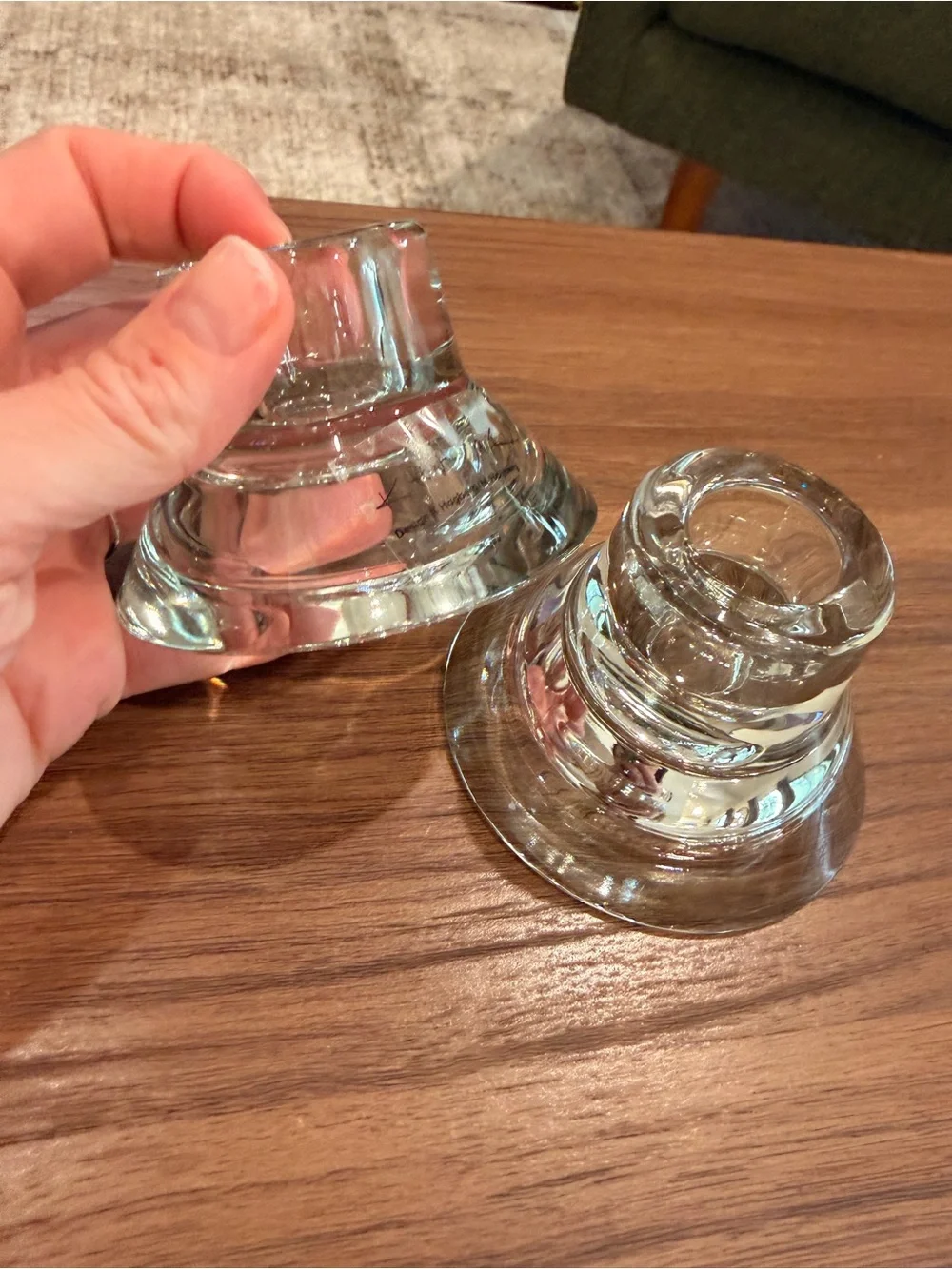 Set of 2 VTG MCM Clear Glass Candlestick Holders Design K Hagberg M Hagberg